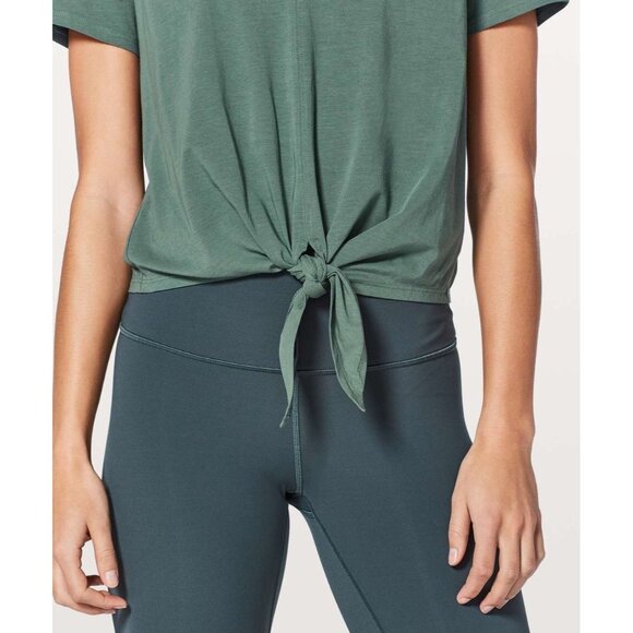 LULULEMON Knot Gonna Fly Graphite Green Pima Cotton Front Tie T-Shirt, Size S - Picture 4 of 13
